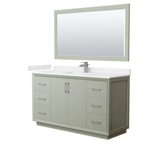 Wyndham Strada 60 Inch Single Bathroom Vanity in Light Green, Carrara Cultured Marble Countertop, Undermount Square Sink, Brushed Nickel Trim, 58 Inch Mirror - WCF414160SLGC2UNSM58 Wyndham Strada 60 Inch Single Bathroom Vanity in Light Green, Carrara Cultured Marble Countertop, Undermount Square Sink, Brushed Nickel Trim, 58 Inch Mirror - WCF414160SLGC2UNSM58