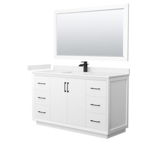 Wyndham Strada 60 Inch Single Bathroom Vanity in White, Carrara Cultured Marble Countertop, Undermount Square Sink, Matte Black Trim, 58 Inch Mirror - WCF414160SWBC2UNSM58