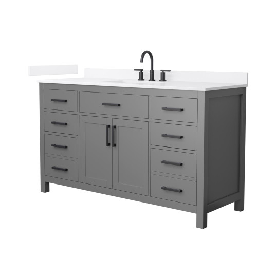 Wyndham Beckett 60 Inch Single Bathroom Vanity in Dark Gray, White Quartz Countertop, Undermount Square Sink (3-Hole), Matte Black Trim - WCG242460SGBWQUS3MXX