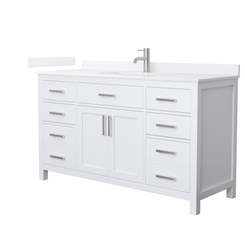 Wyndham Beckett 60 Inch Single Bathroom Vanity in White, White Quartz Countertop, Undermount Square Sink (1-Hole), Brushed Nickel Trim - WCG242460SWHWQUNSMXX Wyndham Beckett 60 Inch Single Bathroom Vanity in White, White Quartz Countertop, Undermount Square Sink (1-Hole), Brushed Nickel Trim - WCG242460SWHWQUNSMXX