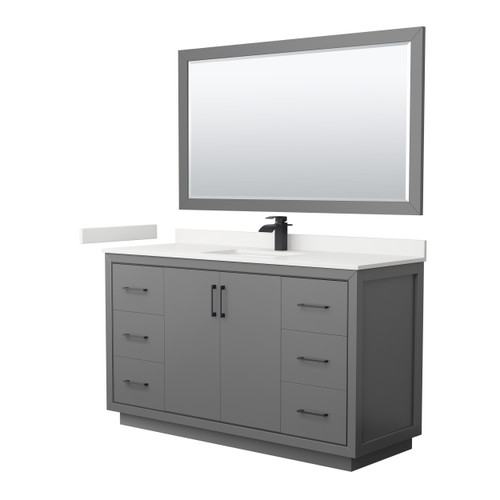 Wyndham Icon 60 Inch Single Bathroom Vanity in Dark Gray, White Quartz Countertop, Undermount Square Sink (1-Hole), Matte Black Trim, 58 Inch Mirror - WCF111160SGBWQUNSM58