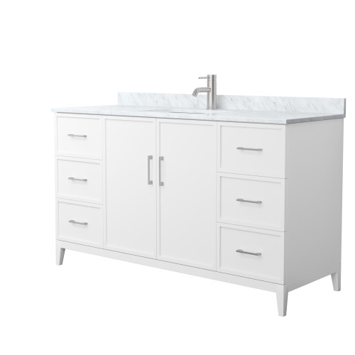 Wyndham Elan 60 Inch Single Bathroom Vanity in White, White Carrara Marble Countertop, Undermount Square Sink, Brushed Nickel Trim - WCH717160SWHCMUNSMXX