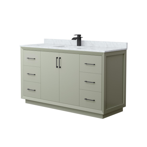 Wyndham Strada 60 Inch Single Bathroom Vanity in Light Green, White Carrara Marble Countertop, Undermount Square Sink, Matte Black Trim - WCF414160SLBCMUNSMXX