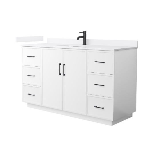 Wyndham Elan 60 Inch Single Bathroom Vanity with Toe Kick in White, White Quartz Countertop, Undermount Square Sink (1-Hole), Matte Black Trim - WCH747460SWBWQUNSMXX