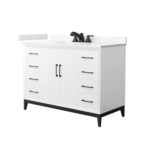 Wyndham Amici 48 Inch Single Bathroom Vanity in White, Giotto Quartz Countertop, Undermount Square Sink (3-Hole), Matte Black Trim - WCH818148SWBGTUS3MXX