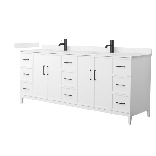 Wyndham Elan 84 Inch Double Bathroom Vanity in White, Carrara Cultured Marble Countertop, Undermount Square Sinks, Matte Black Trim - WCH717184DWBCCUNSMXX