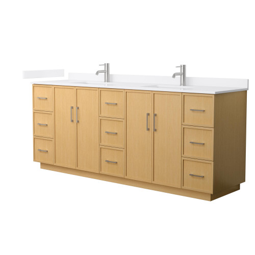 Wyndham Elan 84 Inch Double Bathroom Vanity with Toe Kick in Light Oak, White Cultured Marble Countertop, Undermount Square Sinks, Brushed Nickel Trim - WCH747484DIOWCUNSMXX