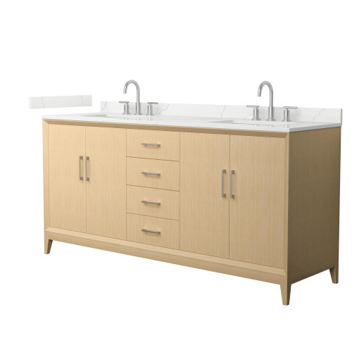 Wyndham Janna 72 Inch Double Bathroom Vanity in White Oak, Giotto Quartz Countertop, Undermount Square Sinks (3-Hole), Brushed Nickel Trim - WCH757572DHOGTUS3MXX