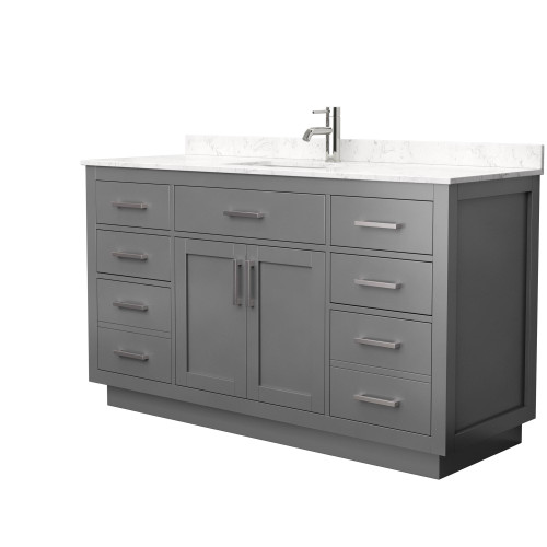 Wyndham Beckett 60 Inch Single Bathroom Vanity with Toe Kick in Dark Gray, Carrara Cultured Marble Countertop, Undermount Square Sink, Brushed Nickel Trim - WCG262660SKGCCUNSMXX
