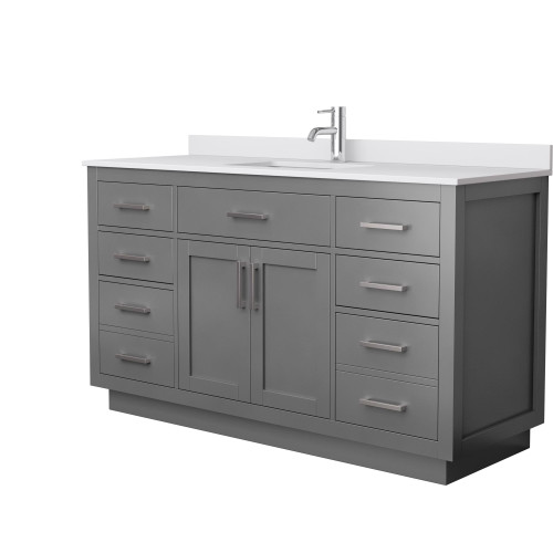 Wyndham Beckett 60 Inch Single Bathroom Vanity with Toe Kick in Dark Gray, White Cultured Marble Countertop, Undermount Square Sink, Brushed Nickel Trim - WCG262660SKGWCUNSMXX