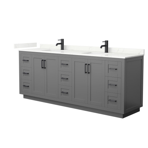 Wyndham Miranda 84 Inch Double Bathroom Vanity in Dark Gray, Giotto Quartz Countertop, Undermount Square Sinks (1-Hole), Matte Black Trim - WCF292984DGBGTUNSMXX