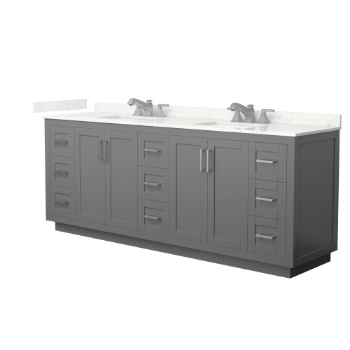 Wyndham Miranda 84 Inch Double Bathroom Vanity in Dark Gray, Giotto Quartz Countertop, Undermount Square Sinks (3-Hole), Brushed Nickel Trim - WCF292984DKGGTUS3MXX