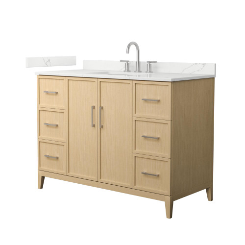Wyndham Elan 48 Inch Single Bathroom Vanity in White Oak, Giotto Quartz Countertop, Undermount Square Sink (3-Hole), Brushed Nickel Trim - WCH717148SHOGTUS3MXX