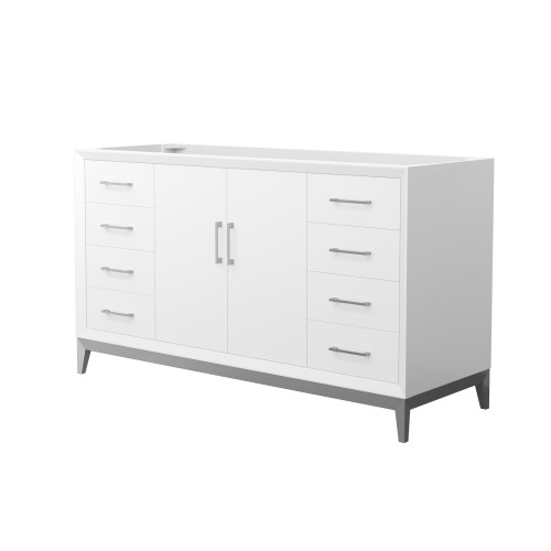 Wyndham Amici 60 Inch Single Bathroom Vanity in White, No Countertop, No Sink, Brushed Nickel Trim - WCH818160SWHCXSXXMXX