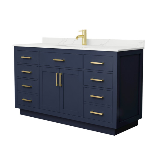 Wyndham Beckett 60 Inch Single Bathroom Vanity with Toe Kick in Dark Blue, Giotto Quartz Countertop, Undermount Square Sink (1-Hole), Brushed Gold Trim - WCG262660SBLGTUNSMXX