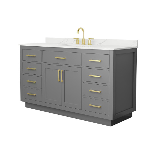 Wyndham Beckett 60 Inch Single Bathroom Vanity with Toe Kick in Dark Gray, Giotto Quartz Countertop, Undermount Square Sink (3-Hole), Brushed Gold Trim - WCG262660SGGGTUS3MXX