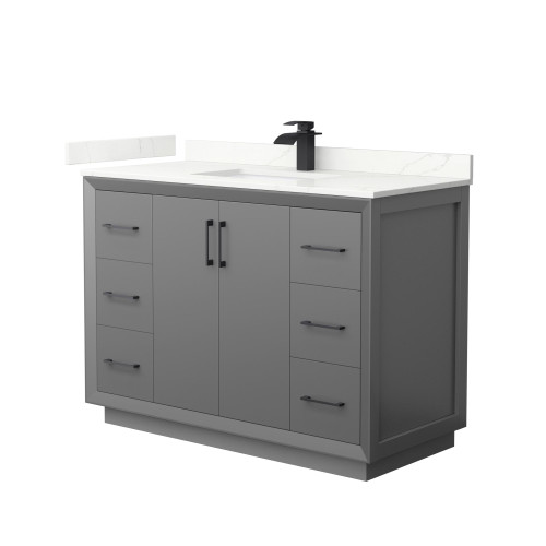 Wyndham Strada 48 Inch Single Bathroom Vanity in Dark Gray, Giotto Quartz Countertop, Undermount Square Sink (1-Hole), Matte Black Trim - WCF414148SGBGTUNSMXX