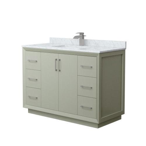 Wyndham Strada 48 Inch Single Bathroom Vanity in Light Green, White Carrara Marble Countertop, Undermount Square Sink, Brushed Nickel Trim - WCF414148SLGCMUNSMXX