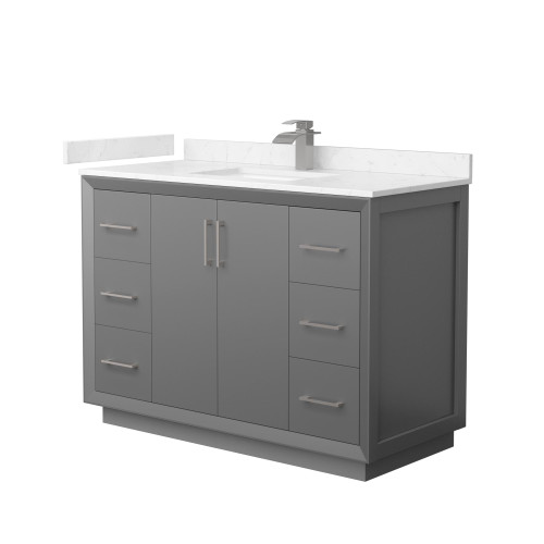 Wyndham Strada 48 Inch Single Bathroom Vanity in Dark Gray, Carrara Cultured Marble Countertop, Undermount Square Sink, Brushed Nickel Trim - WCF414148SKGC2UNSMXX