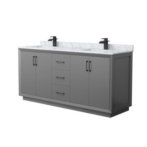 Wyndham Strada 72 Inch Double Bathroom Vanity in Dark Gray, White Carrara Marble Countertop, Undermount Square Sink, Matte Black Trim - WCF414172DGBCMUNSMXX