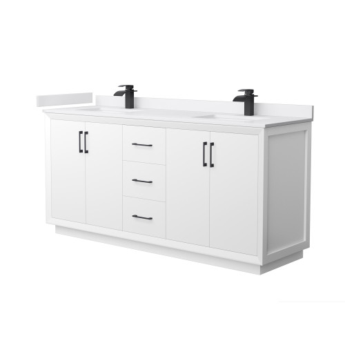 Wyndham Strada 72 Inch Double Bathroom Vanity in White, White Cultured Marble Countertop, Undermount Square Sink, Matte Black Trim - WCF414172DWBWCUNSMXX