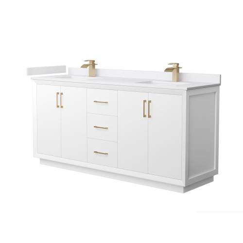 Wyndham Strada 72 Inch Double Bathroom Vanity in White, White Cultured Marble Countertop, Undermount Square Sink, Satin Bronze Trim - WCF414172DWZWCUNSMXX