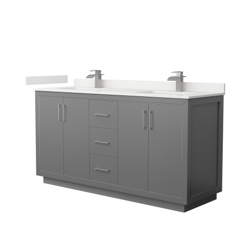 Wyndham Icon 66 Inch Double Bathroom Vanity in Dark Gray, White Quartz Countertop, Undermount Square Sinks (1-Hole), Brushed Nickel Trim - WCF111166DKGWQUNSMXX Wyndham Icon 66 Inch Double Bathroom Vanity in Dark Gray, White Quartz Countertop, Undermount Square Sinks (1-Hole), Brushed Nickel Trim - WCF111166DKGWQUNSMXX
