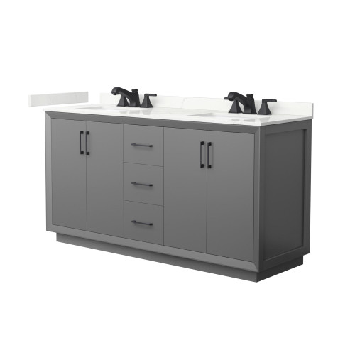 Wyndham Strada 66 Inch Double Bathroom Vanity in Dark Gray, Giotto Quartz Countertop, Undermount Square Sink (3-Hole), Matte Black Trim - WCF414166DGBGTUS3MXX