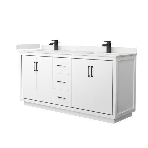 Wyndham Icon 72 Inch Double Bathroom Vanity in White, White Quartz Countertop, Undermount Square Sinks (1-Hole), Matte Black Trim - WCF111172DWBWQUNSMXX