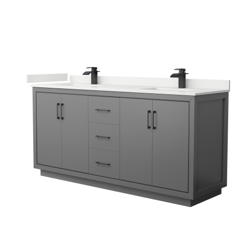 Wyndham Icon 72 Inch Double Bathroom Vanity in Dark Gray, White Quartz Countertop, Undermount Square Sinks (1-Hole), Matte Black Trim - WCF111172DGBWQUNSMXX