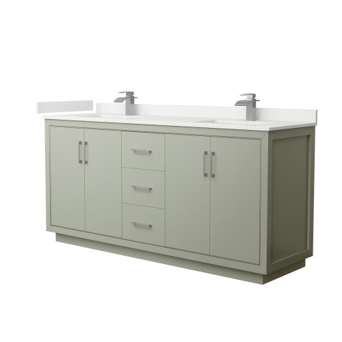 Wyndham Icon 72 Inch Double Bathroom Vanity in Light Green, White Quartz Countertop, Undermount Square Sinks (1-Hole), Brushed Nickel Trim - WCF111172DLGWQUNSMXX