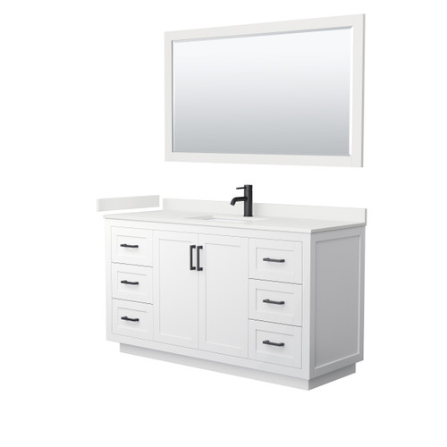 Wyndham Miranda 60 Inch Single Bathroom Vanity in White, White Quartz Countertop, Undermount Square Sink (1-Hole), Matte Black Trim, 58 Inch Mirror - WCF292960SWBWQUNSM58 Wyndham Miranda 60 Inch Single Bathroom Vanity in White, White Quartz Countertop, Undermount Square Sink (1-Hole), Matte Black Trim, 58 Inch Mirror - WCF292960SWBWQUNSM58