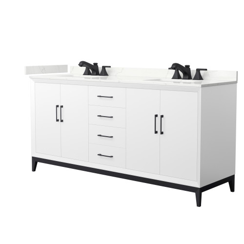 Wyndham Amici 72 Inch Double Bathroom Vanity in White, Giotto Quartz Countertop, Undermount Square Sinks (3-Hole), Matte Black Trim - WCH818172DWBGTUS3MXX Wyndham Amici 72 Inch Double Bathroom Vanity in White, Giotto Quartz Countertop, Undermount Square Sinks (3-Hole), Matte Black Trim - WCH818172DWBGTUS3MXX