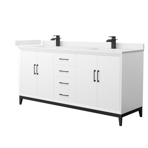 Wyndham Amici 72 Inch Double Bathroom Vanity in White, White Quartz Countertop, Undermount Square Sinks (1-Hole), Matte Black Trim - WCH818172DWBWQUNSMXX Wyndham Amici 72 Inch Double Bathroom Vanity in White, White Quartz Countertop, Undermount Square Sinks (1-Hole), Matte Black Trim - WCH818172DWBWQUNSMXX