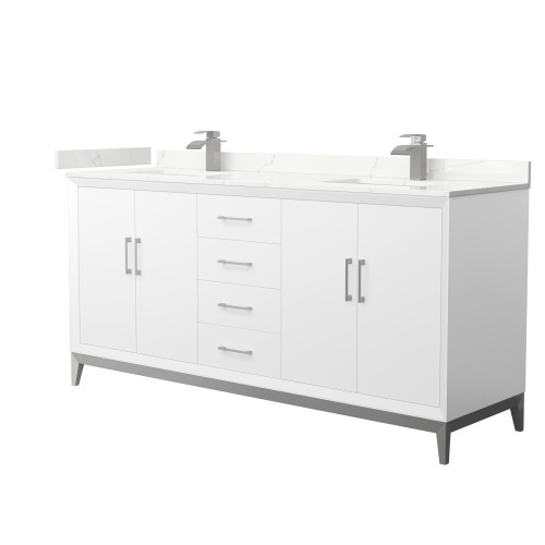 Wyndham Amici 72 Inch Double Bathroom Vanity in White, Giotto Quartz Countertop, Undermount Square Sinks (1-Hole), Brushed Nickel Trim - WCH818172DWHGTUNSMXX