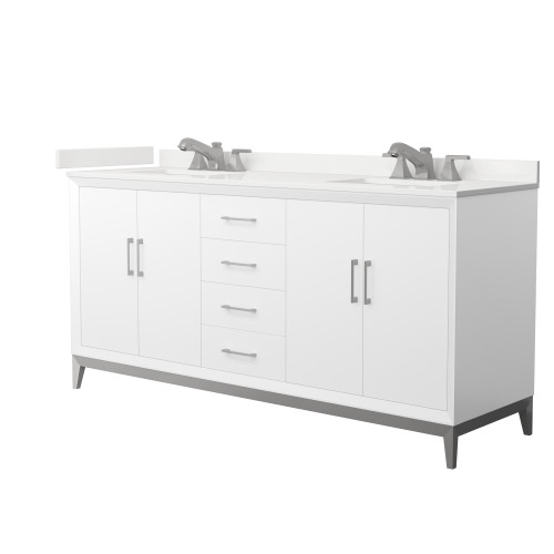 Wyndham Amici 72 Inch Double Bathroom Vanity in White, White Quartz Countertop, Undermount Square Sinks (3-Hole), Brushed Nickel Trim - WCH818172DWHWQUS3MXX