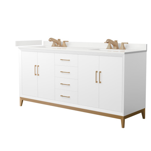 Wyndham Amici 72 Inch Double Bathroom Vanity in White, White Quartz Countertop, Undermount Square Sinks (3-Hole), Satin Bronze Trim - WCH818172DWZWQUS3MXX Wyndham Amici 72 Inch Double Bathroom Vanity in White, White Quartz Countertop, Undermount Square Sinks (3-Hole), Satin Bronze Trim - WCH818172DWZWQUS3MXX
