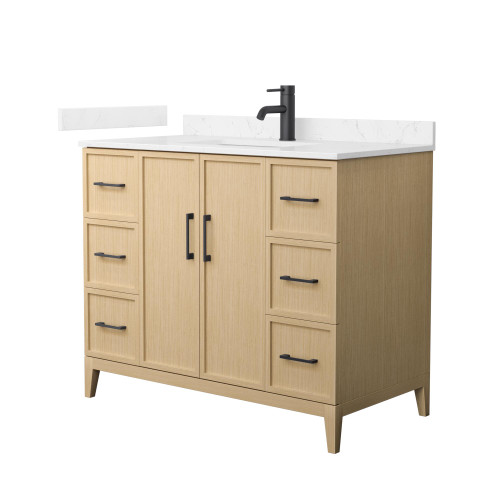Wyndham Elan 42 Inch Single Bathroom Vanity in White Oak, Carrara Cultured Marble Countertop, Undermount Square Sink, Matte Black Trim - WCH717142SHBCCUNSMXX