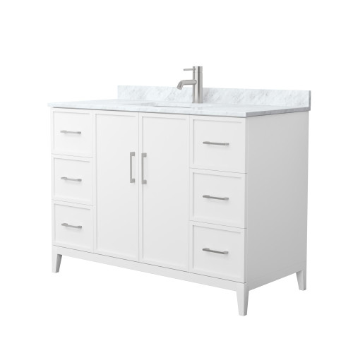 Wyndham Elan 48 Inch Single Bathroom Vanity in White, White Carrara Marble Countertop, Undermount Square Sink, Brushed Nickel Trim - WCH717148SWHCMUNSMXX