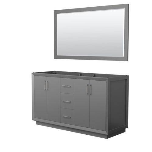 Wyndham Strada 60 Inch Double Bathroom Vanity in Dark Gray, No Countertop, No Sink, Brushed Nickel Trim, 58 Inch Mirror - WCF414160DKGCXSXXM58
