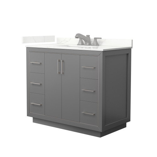 Wyndham Icon 42 Inch Single Bathroom Vanity in Dark Gray, Giotto Quartz Countertop, Undermount Square Sink (3-Hole), Brushed Nickel Trim - WCF111142SKGGTUS3MXX Wyndham Icon 42 Inch Single Bathroom Vanity in Dark Gray, Giotto Quartz Countertop, Undermount Square Sink (3-Hole), Brushed Nickel Trim - WCF111142SKGGTUS3MXX