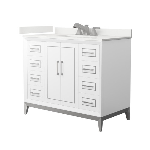 Wyndham Marlena 42 Inch Single Bathroom Vanity in White, White Quartz Countertop, Undermount Square Sink (3-Hole), Brushed Nickel Trim - WCH515142SWHWQUS3MXX