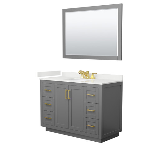Wyndham Miranda 48 Inch Single Bathroom Vanity in Dark Gray, White Quartz Countertop, Undermount Square Sink (3-Hole), Brushed Gold Trim, 46 Inch Mirror - WCF292948SGGWQUS3M46