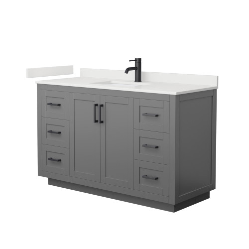 Wyndham Miranda 54 Inch Single Bathroom Vanity in Dark Gray, White Quartz Countertop, Undermount Square Sink (1-Hole), Matte Black Trim - WCF292954SGBWQUNSMXX Wyndham Miranda 54 Inch Single Bathroom Vanity in Dark Gray, White Quartz Countertop, Undermount Square Sink (1-Hole), Matte Black Trim - WCF292954SGBWQUNSMXX