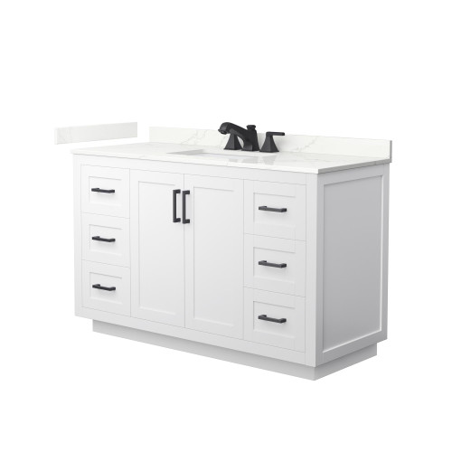 Wyndham Miranda 54 Inch Single Bathroom Vanity in White, Giotto Quartz Countertop, Undermount Square Sink (3-Hole), Matte Black Trim - WCF292954SWBGTUS3MXX Wyndham Miranda 54 Inch Single Bathroom Vanity in White, Giotto Quartz Countertop, Undermount Square Sink (3-Hole), Matte Black Trim - WCF292954SWBGTUS3MXX