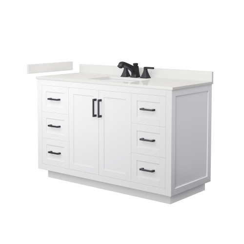 Wyndham Miranda 54 Inch Single Bathroom Vanity in White, White Quartz Countertop, Undermount Square Sink (3-Hole), Matte Black Trim - WCF292954SWBWQUS3MXX Wyndham Miranda 54 Inch Single Bathroom Vanity in White, White Quartz Countertop, Undermount Square Sink (3-Hole), Matte Black Trim - WCF292954SWBWQUS3MXX