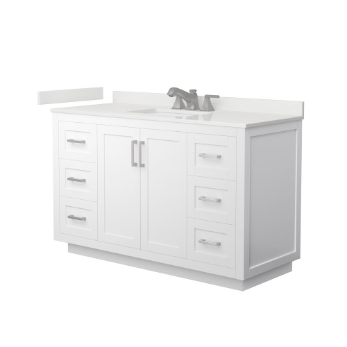 Wyndham Miranda 54 Inch Single Bathroom Vanity in White, White Quartz Countertop, Undermount Square Sink (3-Hole), Brushed Nickel Trim - WCF292954SWHWQUS3MXX