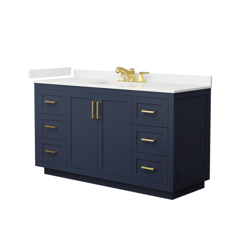Wyndham Miranda 60 Inch Single Bathroom Vanity in Dark Blue, White Quartz Countertop, Undermount Square Sink (3-Hole), Brushed Gold Trim - WCF292960SBLWQUS3MXX