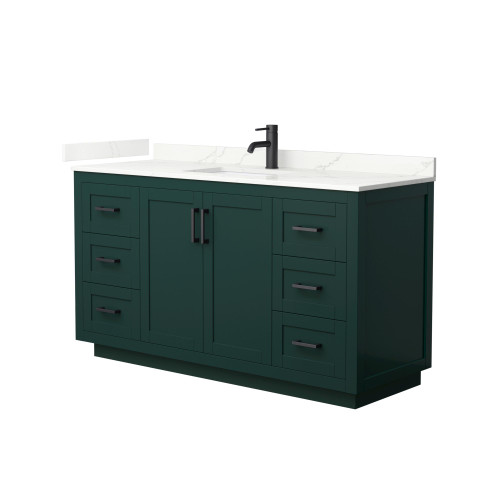 Wyndham Miranda 60 Inch Single Bathroom Vanity in Green, Giotto Quartz Countertop, Undermount Square Sink (1-Hole), Matte Black Trim - WCF292960SGKGTUNSMXX Wyndham Miranda 60 Inch Single Bathroom Vanity in Green, Giotto Quartz Countertop, Undermount Square Sink (1-Hole), Matte Black Trim - WCF292960SGKGTUNSMXX