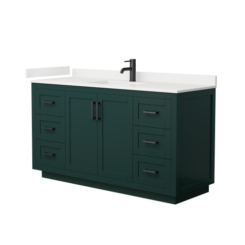 Wyndham Miranda 60 Inch Single Bathroom Vanity in Green, White Quartz Countertop, Undermount Square Sink (1-Hole), Matte Black Trim - WCF292960SGKWQUNSMXX